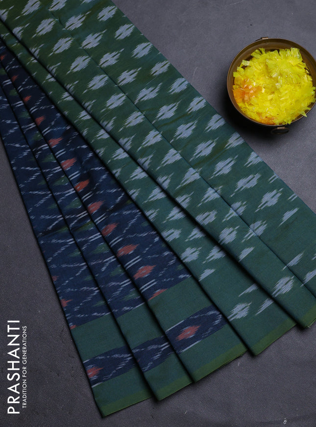 Ikat cotton saree peacock green and sap green with allover ikat weaves and rettapet ikat border