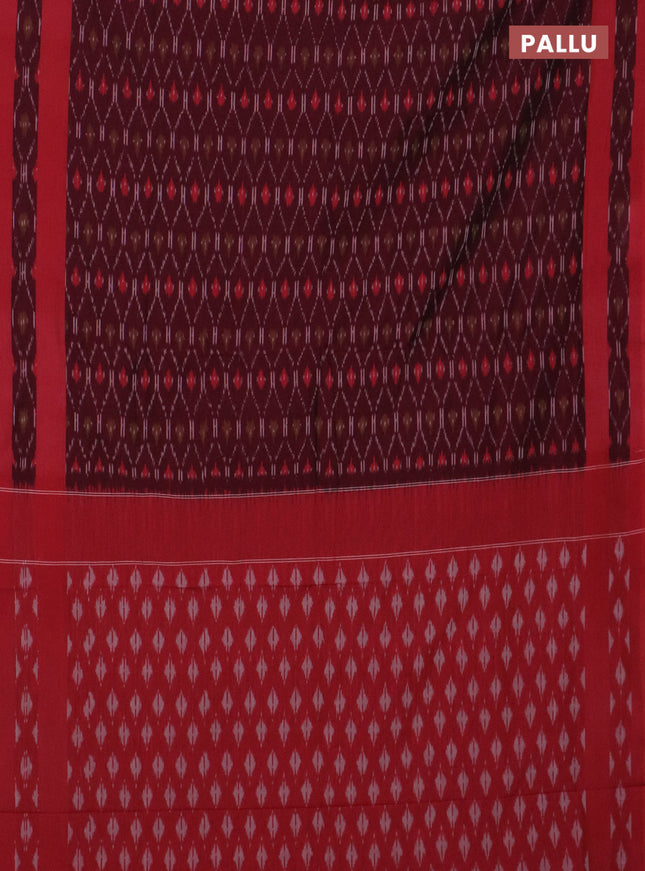 Ikat cotton saree wine shade and red with allover ikat weaves and rettapet ikat border