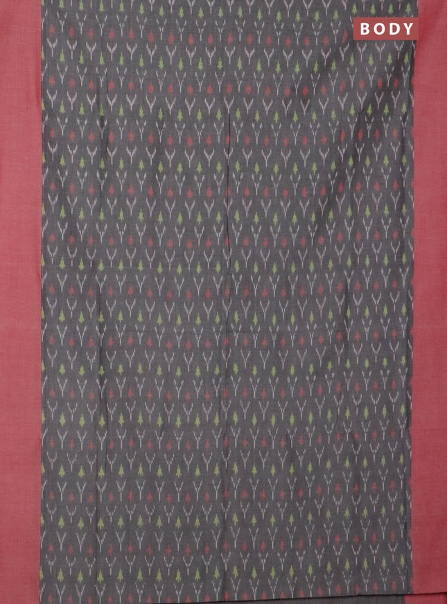 Ikat cotton saree grey and red shade with allover ikat weaves and simple border