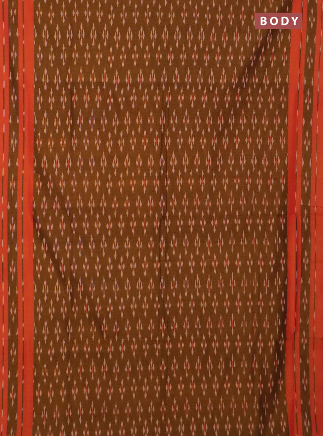 Ikat cotton saree dark mustard and dual shade of orange with allover ikat butta weaves and rettapet ikat border