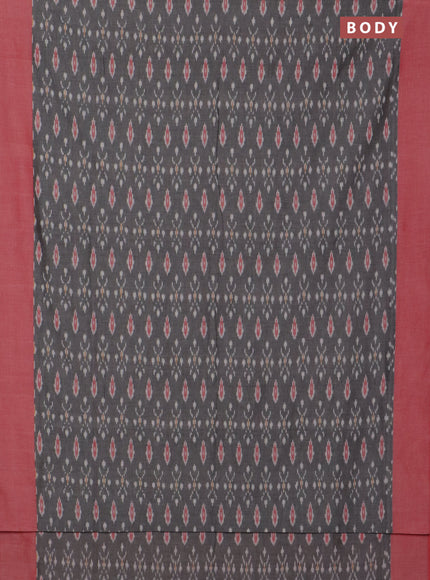 Ikat cotton saree grey and red with allover ikat weaves and simple border