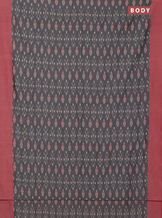 Ikat cotton saree grey and red with allover ikat weaves and simple border