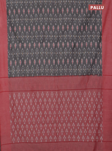 Ikat cotton saree grey and red with allover ikat weaves and simple border