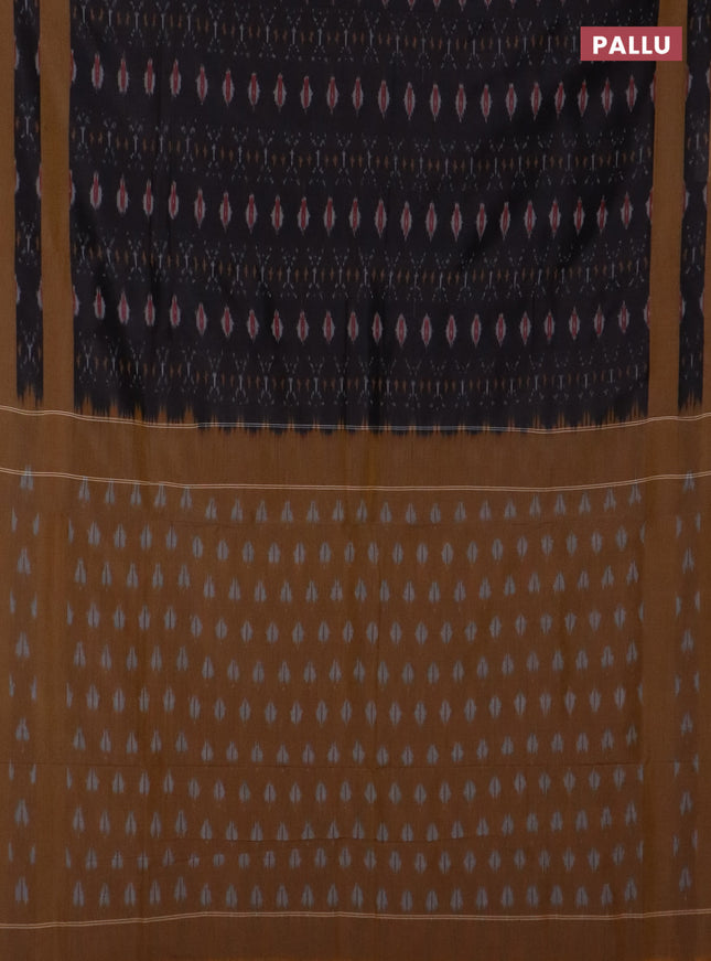 Ikat cotton saree brown shade and mustard yellow with allover ikat weaves and rettapet ikat border