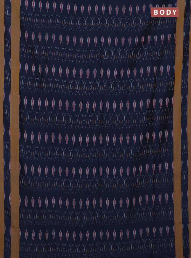 Ikat cotton saree dark peacock blue and dark mustard with allover ikat weaves and rettapet ikat border