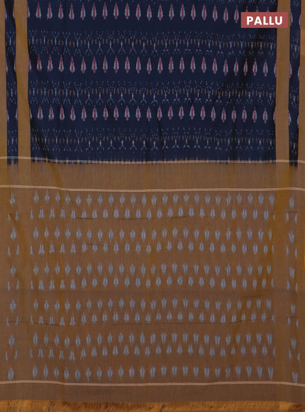 Ikat cotton saree dark peacock blue and dark mustard with allover ikat weaves and rettapet ikat border