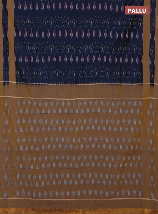Ikat cotton saree dark peacock blue and dark mustard with allover ikat weaves and rettapet ikat border