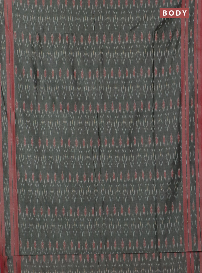 Ikat cotton saree grey and red shade with allover ikat butta weaves and rettapet ikat border