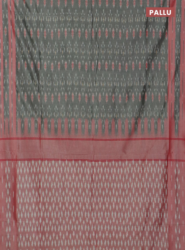Ikat cotton saree grey and red shade with allover ikat butta weaves and rettapet ikat border