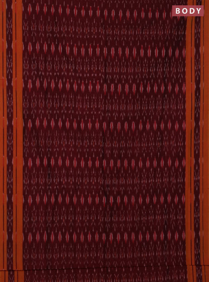 Ikat cotton saree maroon and mustard yellow with allover ikat butta weaves and rettapet ikat border