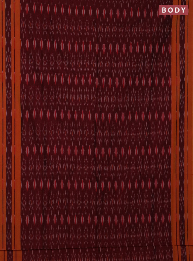 Ikat cotton saree maroon and mustard yellow with allover ikat butta weaves and rettapet ikat border