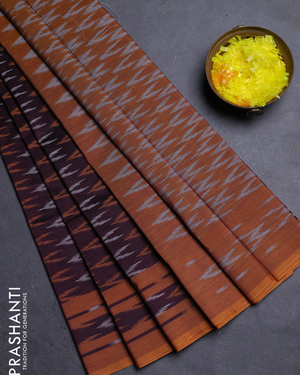 Ikat cotton saree deep maroon and dark mustard with allover ikat weaves and rettapet ikat border