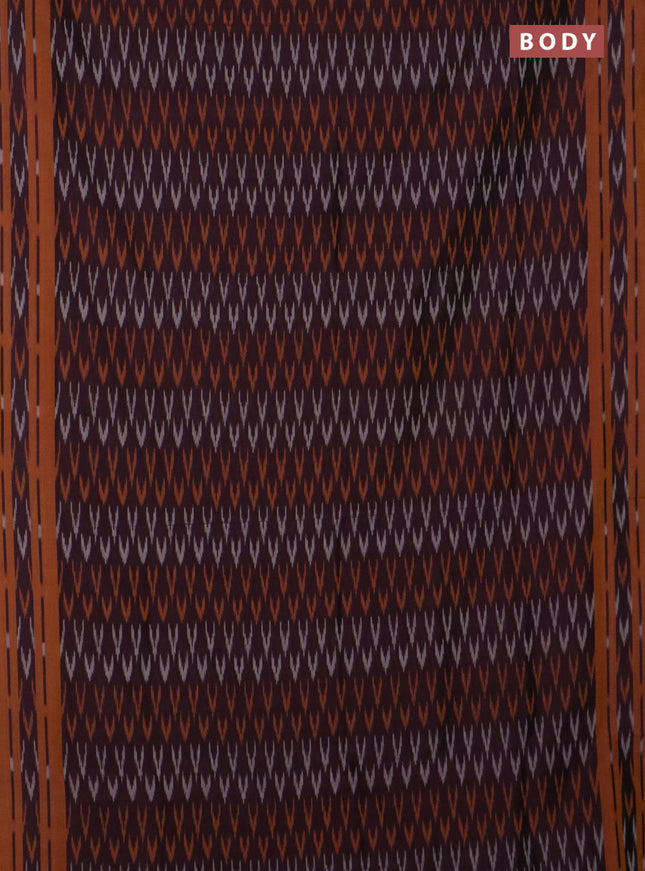 Ikat cotton saree deep maroon and dark mustard with allover ikat weaves and rettapet ikat border