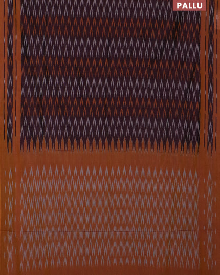 Ikat cotton saree deep maroon and dark mustard with allover ikat weaves and rettapet ikat border