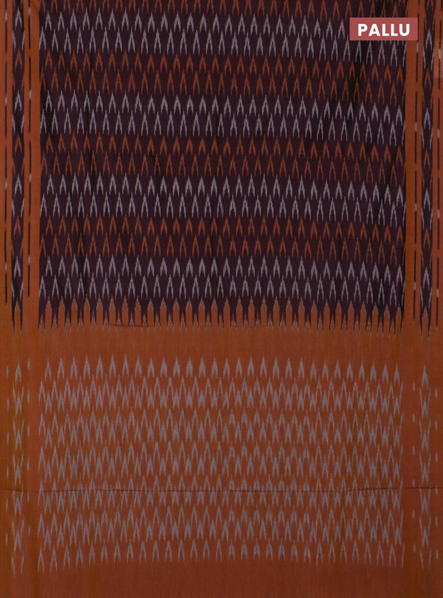 Ikat cotton saree deep maroon and dark mustard with allover ikat weaves and rettapet ikat border
