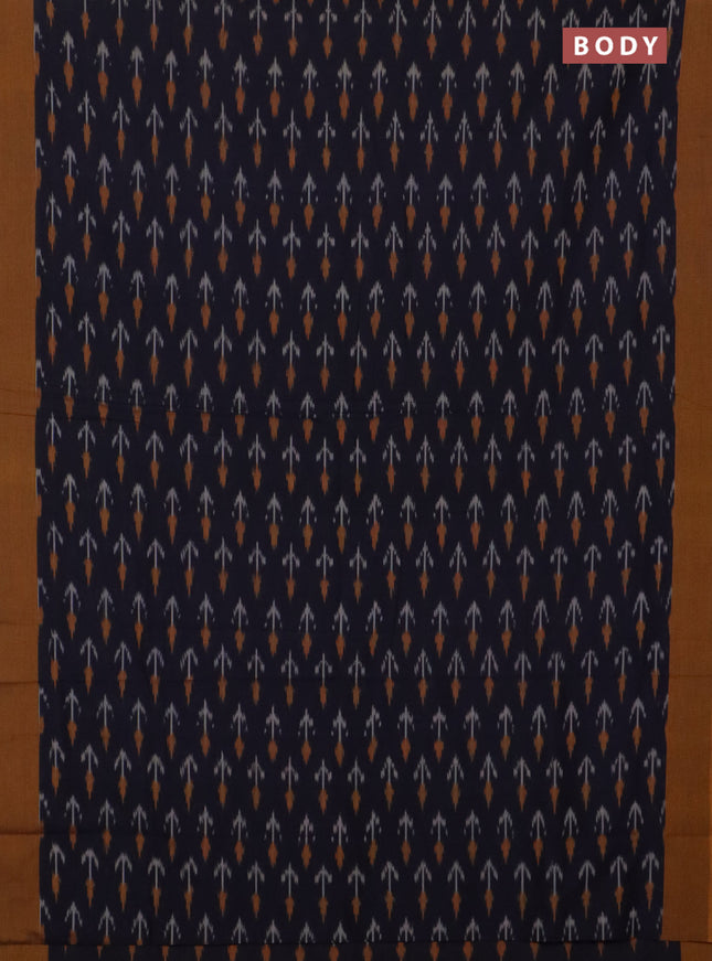 Ikat cotton saree deep navy blue and dark mustard with allover ikat butta weaves and simple border