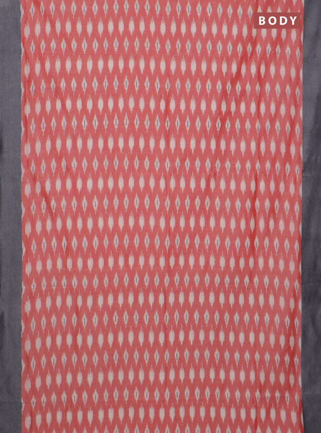 Ikat cotton saree red shade and grey with allover ikat butta weaves and simple border