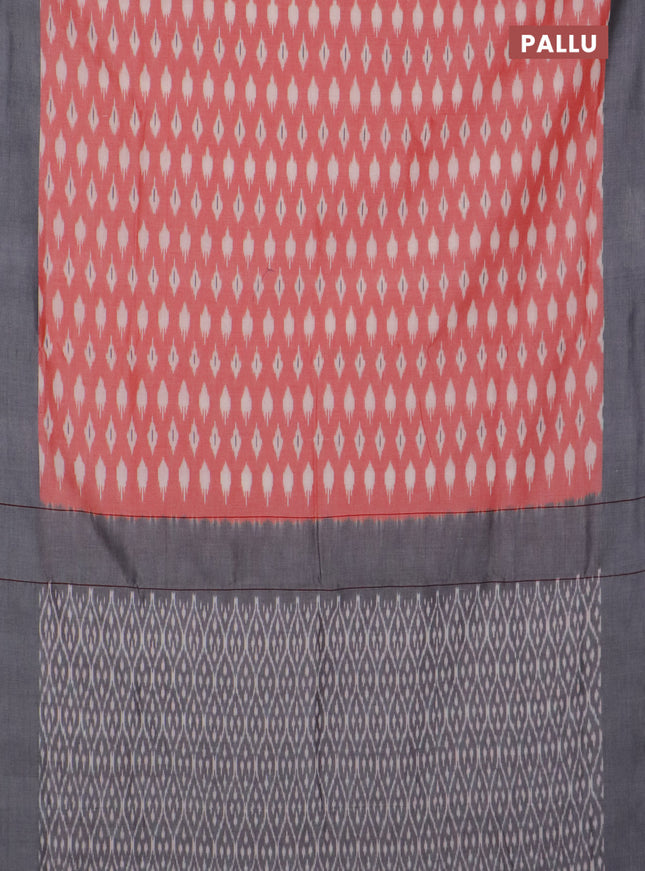 Ikat cotton saree red shade and grey with allover ikat butta weaves and simple border