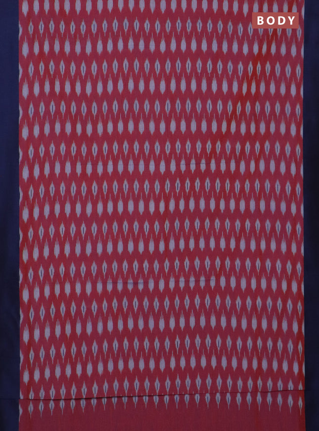 Ikat cotton saree maroon shade and navy blue with allover ikat butta weaves and simple border