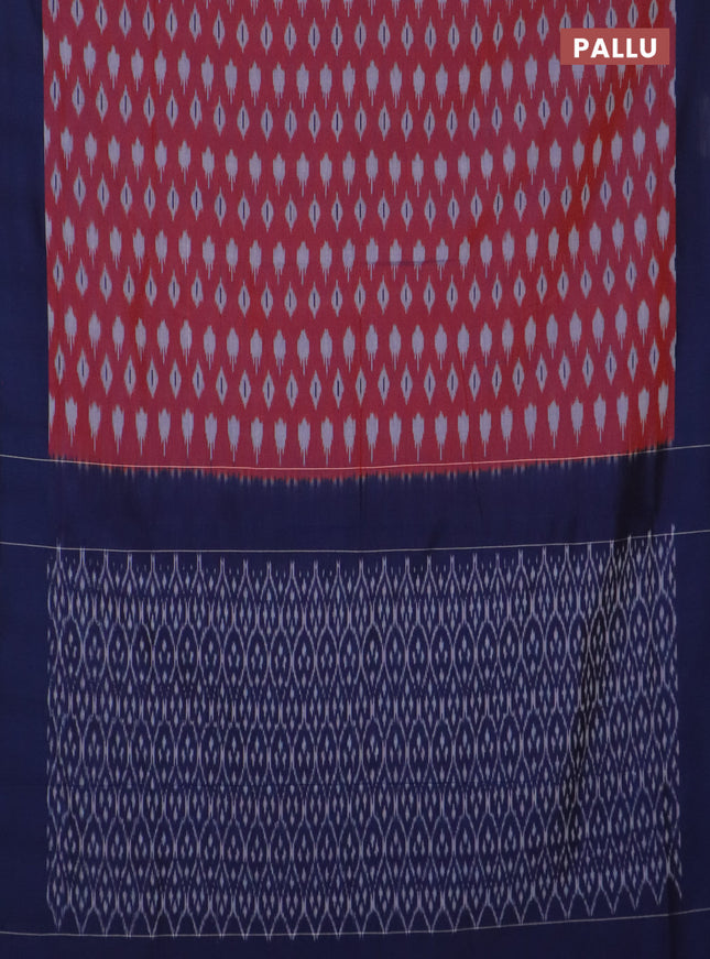 Ikat cotton saree maroon shade and navy blue with allover ikat butta weaves and simple border