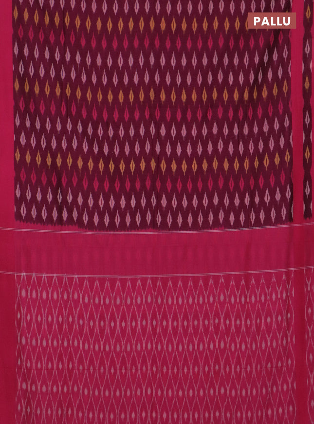 Ikat cotton saree dark magenta and pink with allover ikat butta weaves and rettapet ikat border