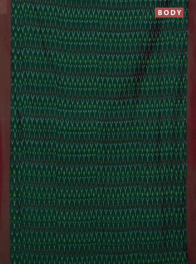 Ikat cotton saree green and dual shade of greenish maroon with allover ikat weaves and simple border