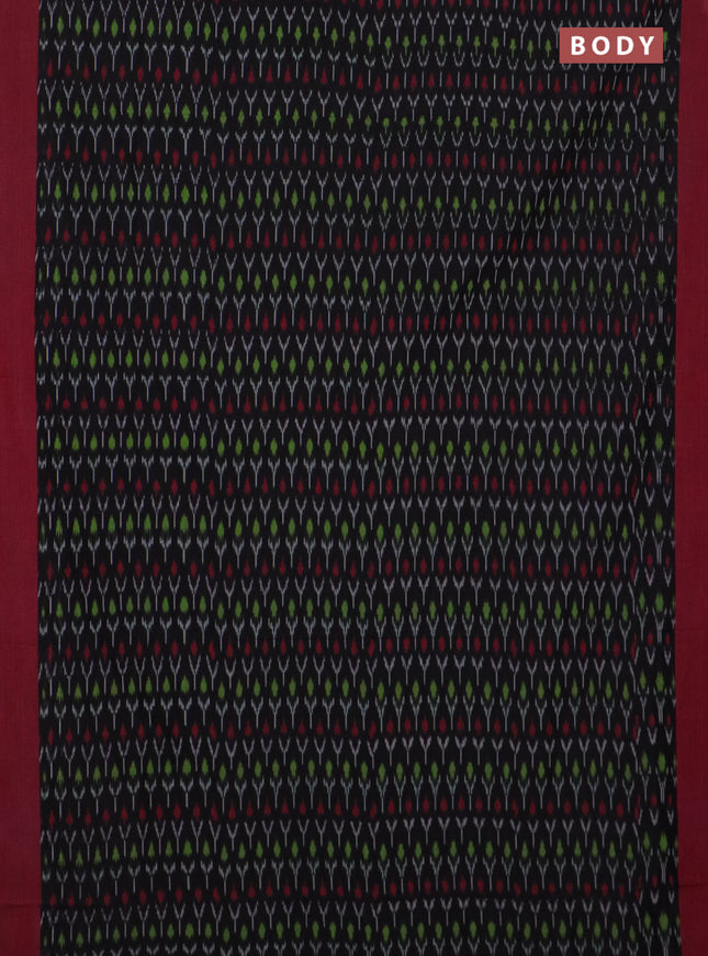 Ikat cotton saree black and maroon with allover ikat weaves and simple border