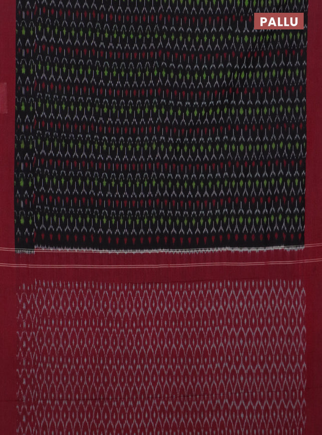 Ikat cotton saree black and maroon with allover ikat weaves and simple border