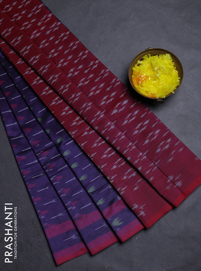 Ikat cotton saree violet and maroon with allover ikat weaves and rettapet ikat border