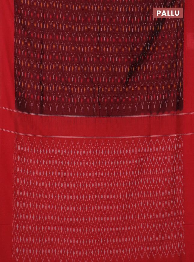 Ikat cotton saree maroon and red with allover ikat weaves and simple border