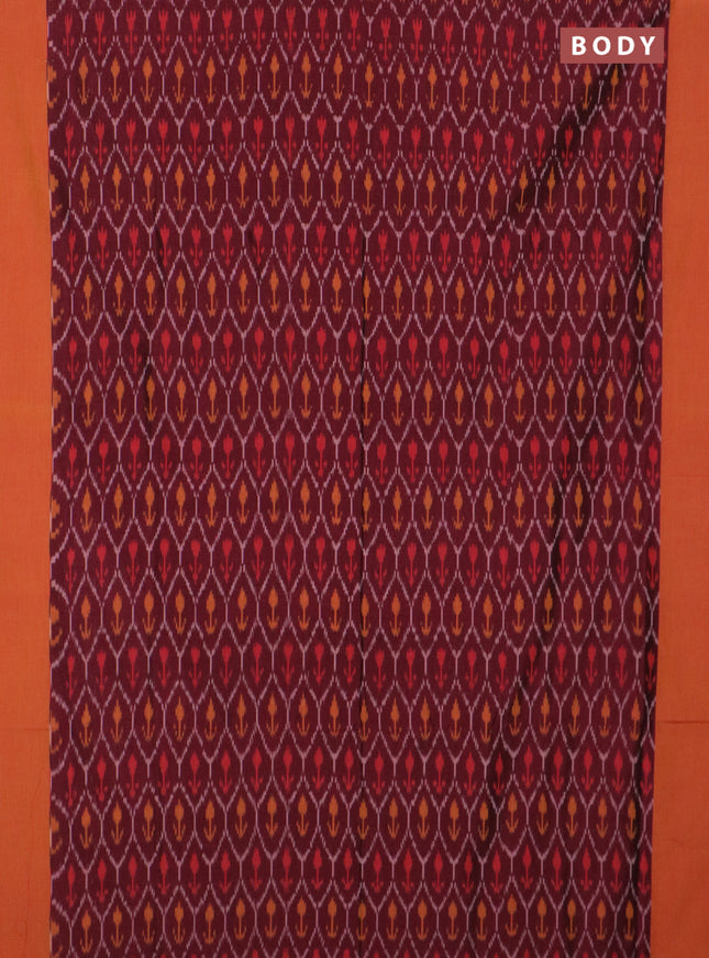 Ikat cotton saree maroon and mustard yellow with allover ikat weaves and simple border