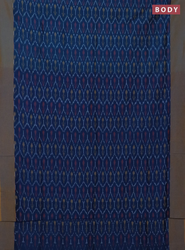 Ikat cotton saree peacock blue and dual shade of mustard with allover ikat weaves and simple border