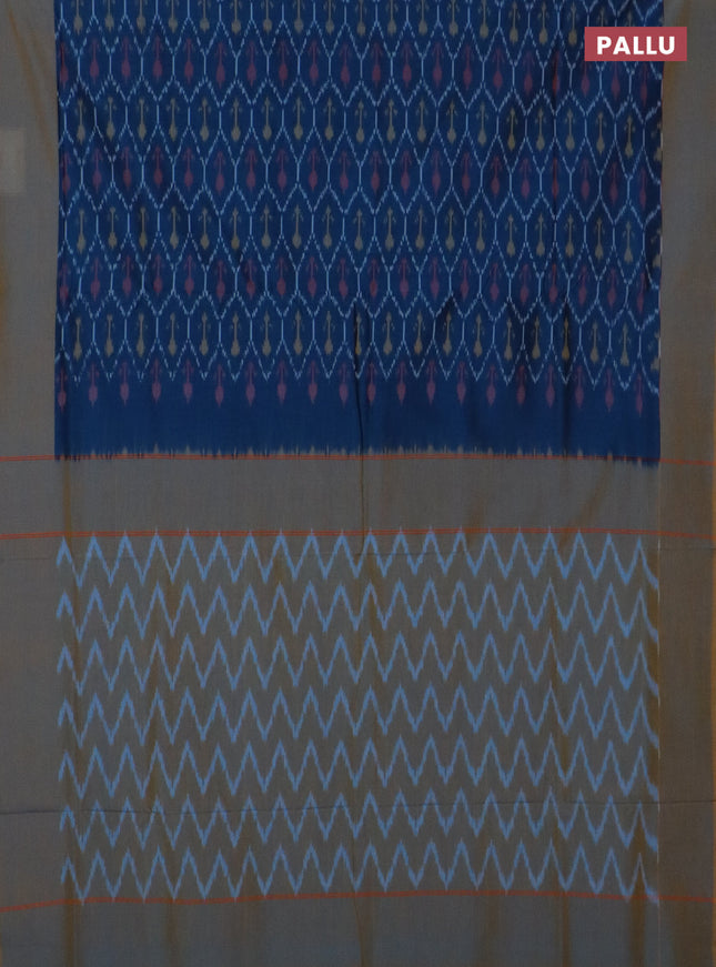 Ikat cotton saree peacock blue and dual shade of mustard with allover ikat weaves and simple border