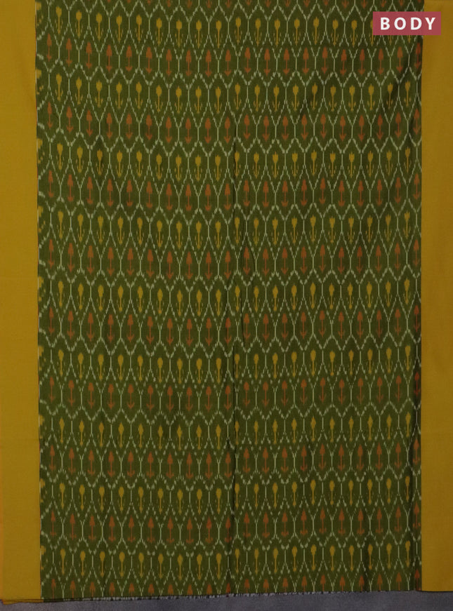 Ikat cotton saree mehendi green and yellow with allover ikat weaves and simple border