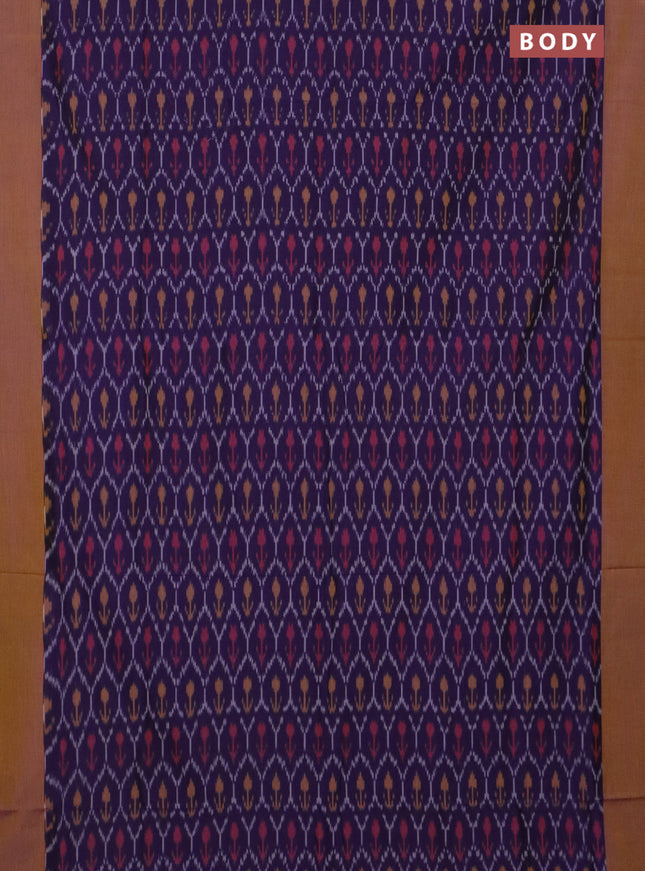 Ikat cotton saree violet and dark mustard with allover ikat weaves and simple border