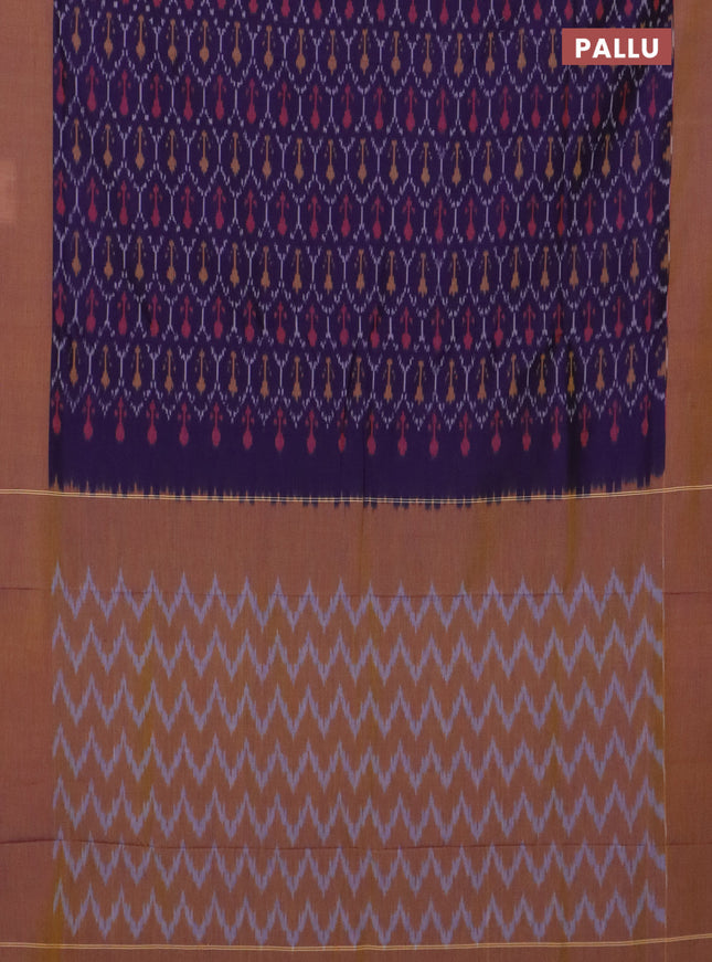 Ikat cotton saree violet and dark mustard with allover ikat weaves and simple border