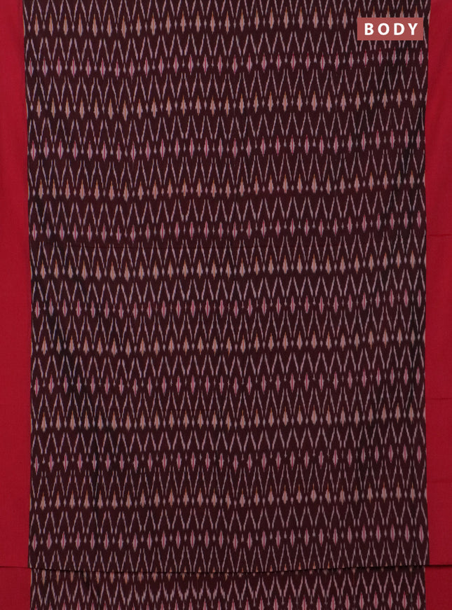 Ikat cotton saree deep maroon and tomato pink with allover ikat weaves and simple border