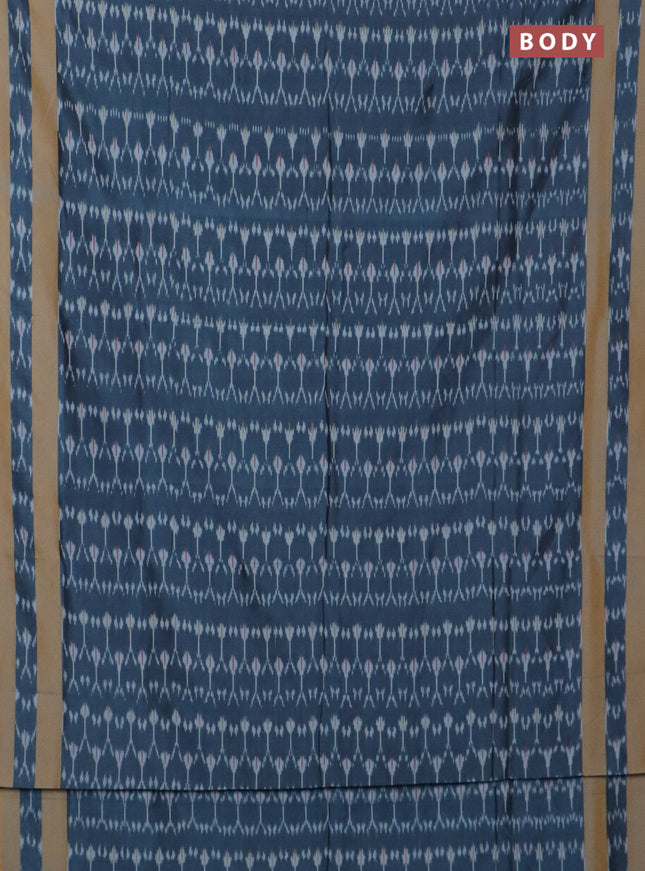 Ikat cotton saree peacock blue shade and mustard shade with allover ikat weaves and rettapet ikat border