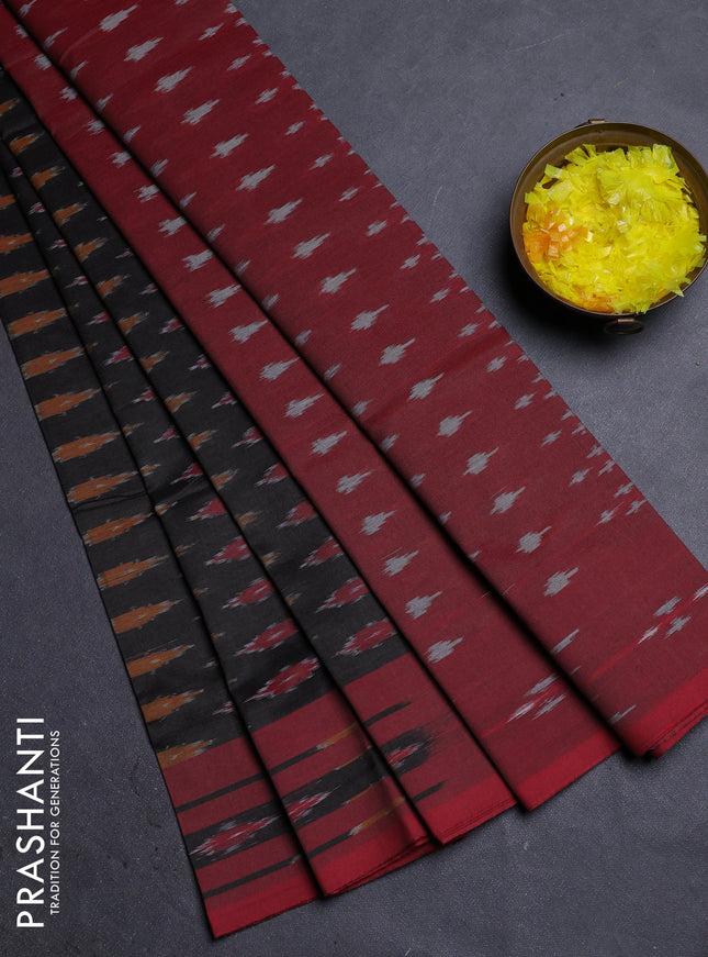 Ikat cotton saree elephant grey and maroon with allover ikat butta weaves and simple border