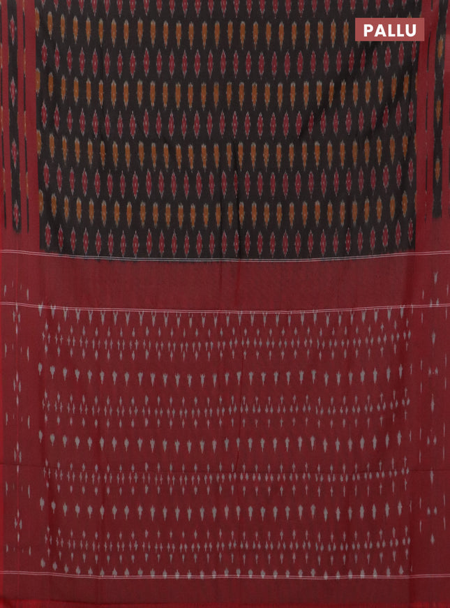 Ikat cotton saree elephant grey and maroon with allover ikat butta weaves and simple border