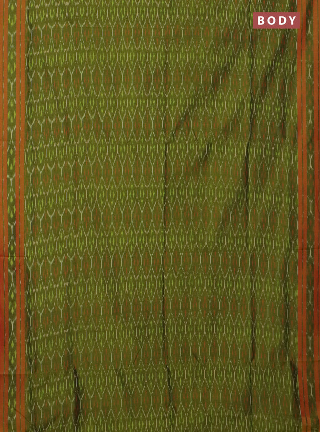 Ikat cotton saree mehendi green and dual shade of mustard with allover ikat weaves and rettapet ikat border