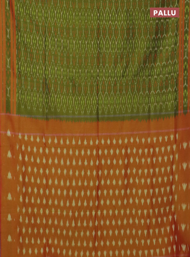 Ikat cotton saree mehendi green and dual shade of mustard with allover ikat weaves and rettapet ikat border