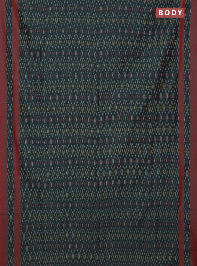 Ikat cotton saree dark green and maroon with allover ikat weaves and rettapet ikat border