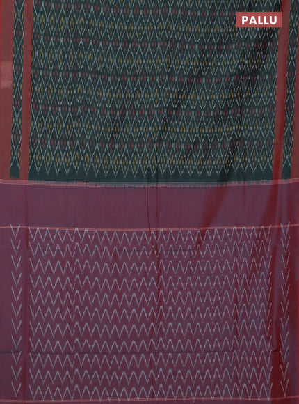 Ikat cotton saree dark green and maroon with allover ikat weaves and rettapet ikat border