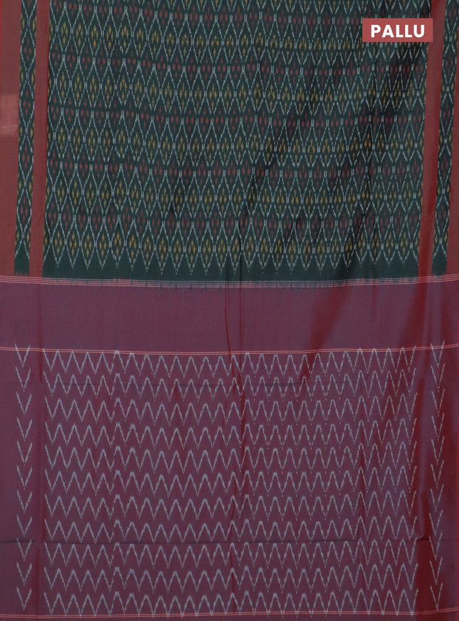 Ikat cotton saree dark green and maroon with allover ikat weaves and rettapet ikat border