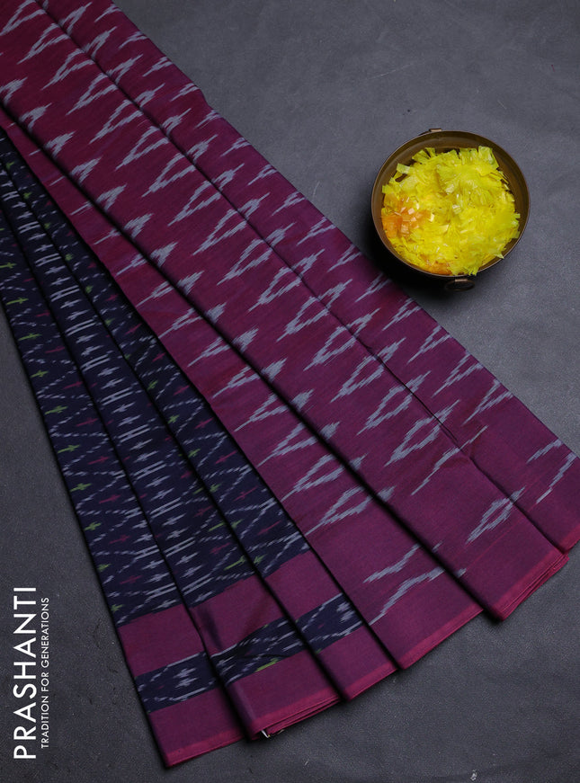 Ikat cotton saree navy blue and magenta pink with allover ikat weaves and rettapet ikat border