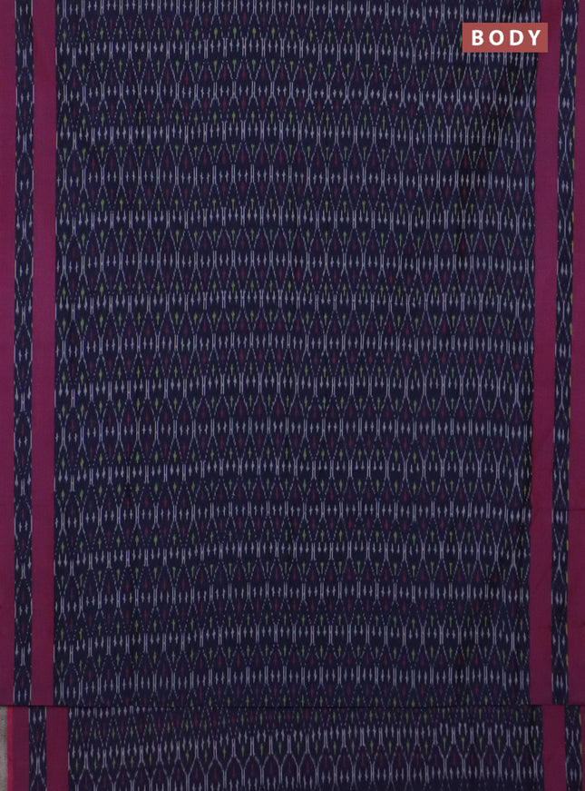 Ikat cotton saree navy blue and magenta pink with allover ikat weaves and rettapet ikat border