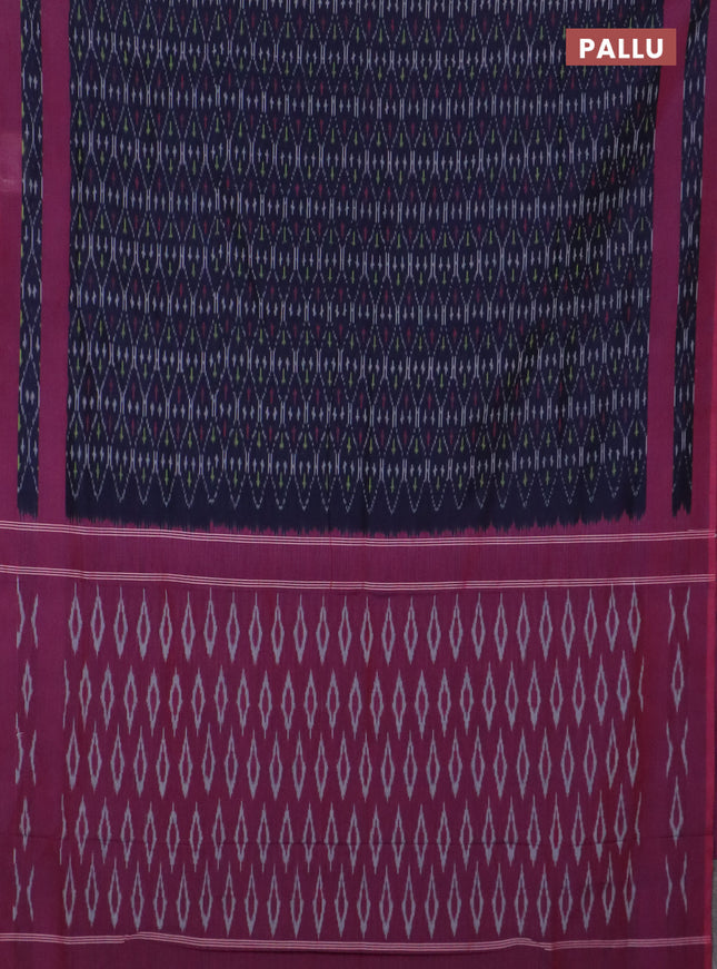 Ikat cotton saree navy blue and magenta pink with allover ikat weaves and rettapet ikat border