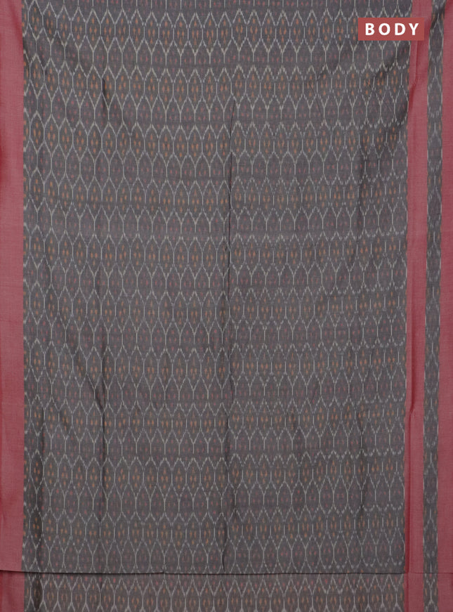 Ikat cotton saree grey and red shade with allover ikat weaves and rettapet ikat border