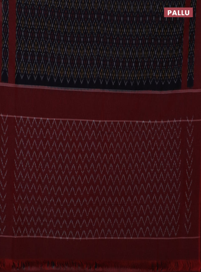 Ikat cotton saree black and maroon with allover ikat weaves and rettapet ikat border